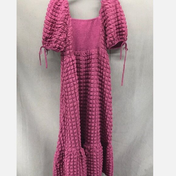 Endless Rose Textured Bubble Puff Sleeve Sweatheart Maxi Dress Mauve Dark Pink M - Picture 10 of 16
